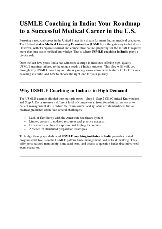 USMLE Coaching in India