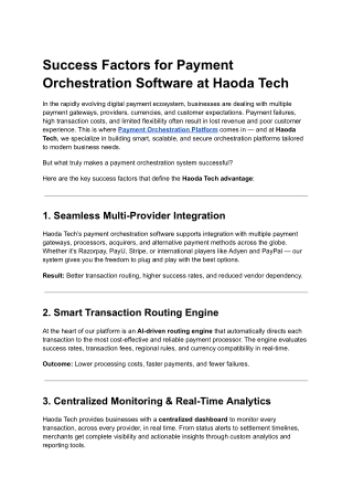 Success Factors for Payment Orchestration Software at Haoda Tech