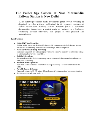 File Folder Spy Camera at Near Nizamuddin Railway Station in New Delhi