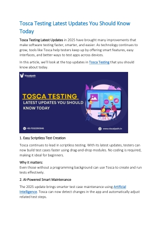 Tosca Testing Online Training In India | VIsualpath