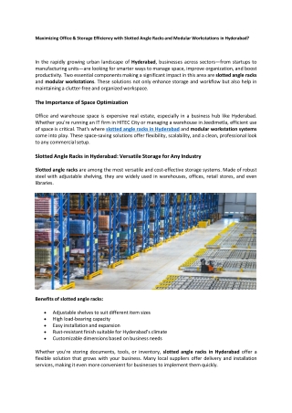 Maximizing Office & Storage Efficiency with Slotted Angle Racks and Modular Work