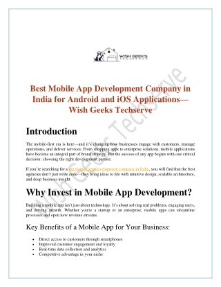 best mobile app development company in india