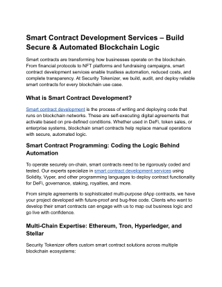 Smart Contract Development Services – Build Secure & Automated Blockchain Logic