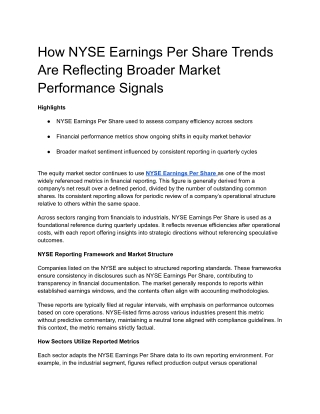 How NYSE Earnings Per Share Trends Are Reflecting Broader Market Performance Signals