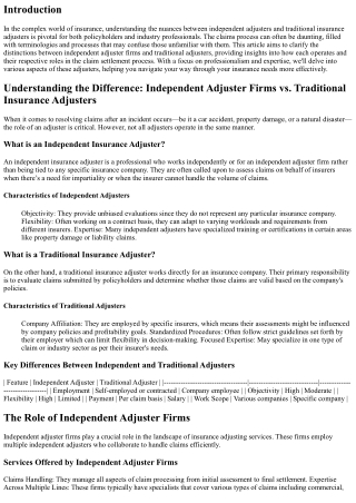 **Understanding the Difference: Independent Adjuster Firms vs. Traditional Insur