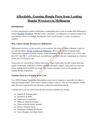Honda Parts from Leading Honda Wreckers in Melbourne