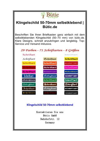 Klingelschild 50-70mm selbstklebend  Bütic.de