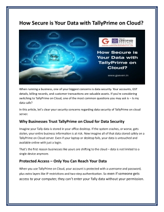How Secure is Your Data with TallyPrime on Cloud?