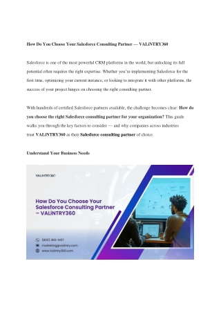 How Do You Choose Your Salesforce Consulting Partner — VALiNTRY360