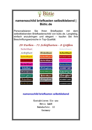 namensschild briefkasten selbstklebend  Bütic.de