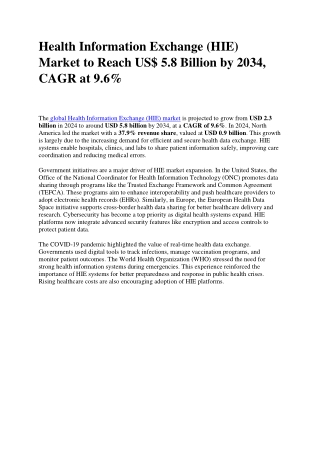 Health Information Exchange (HIE) Market Growth Fueled by EHR and Cloud Adoption