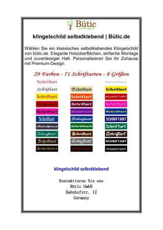 klingelschild selbstklebend  Bütic.de