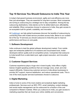 Top 10 Services You Should Outsource to India This Year