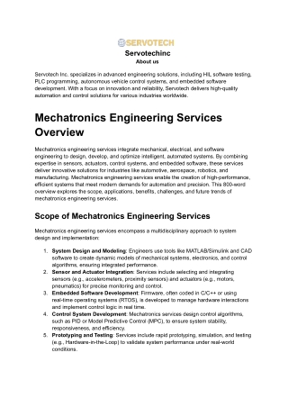 Mechatronics Engineering Services