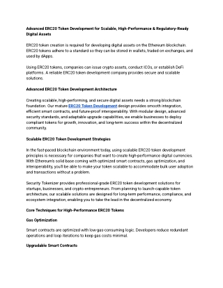 Advanced ERC20 Token Development for Scalable, High-Performance & Regulatory-Ready Digital Assets