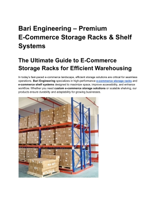 Bari Engineering – Premium E-Commerce Storage Racks & Shelf Systems