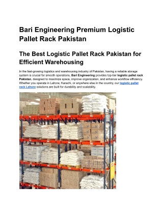 Bari Engineering Premium Logistic Pallet Rack Pakistan