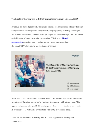 Top Benefits of Working with an IT Staff Augmentation Company Like VALiNTRY