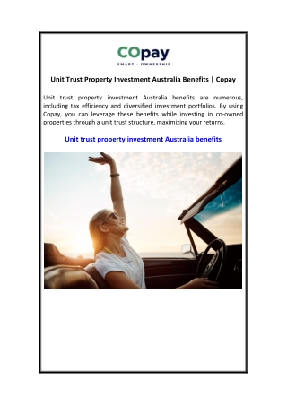 Unit Trust Property Investment Australia Benefits  Copay