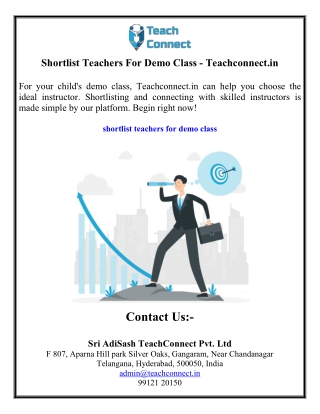 Shortlist Teachers For Demo Class - Teachconnect.in