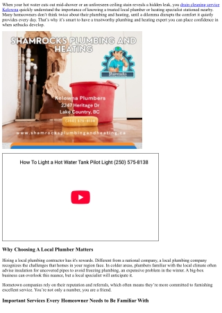 Shamrocks Plumbing & Heating Inc, Kelownas Best Plumbing Specialist