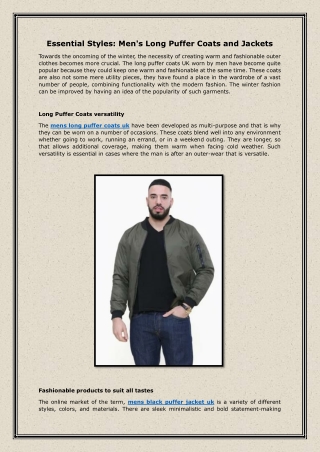 Essential Styles: Men's Long Puffer Coats and Jackets