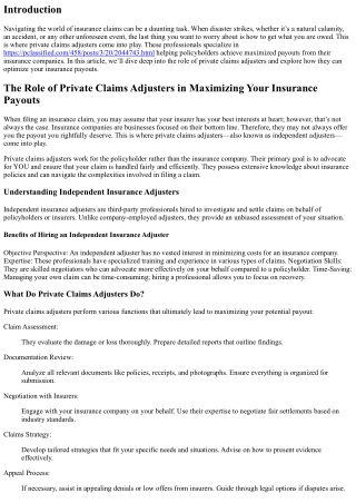 **The Role of Private Claims Adjusters in Maximizing Your Insurance Payouts**