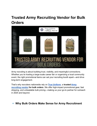 Trusted Army Recruiting Vendor for Bulk Orders