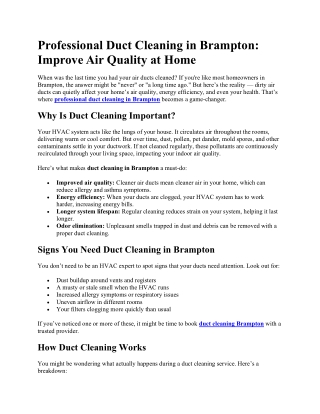 professional duct cleaning in brampton improve