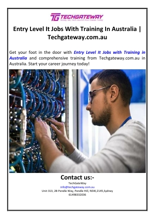 Entry Level It Jobs With Training In Australia | Techgateway.com.au