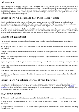 Squash Sport: An Extreme and Fast-Paced Racquet Game