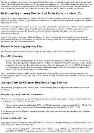 What Are the Average Attorney Fees for Real Estate Cases in Antioch, CA in 2025?