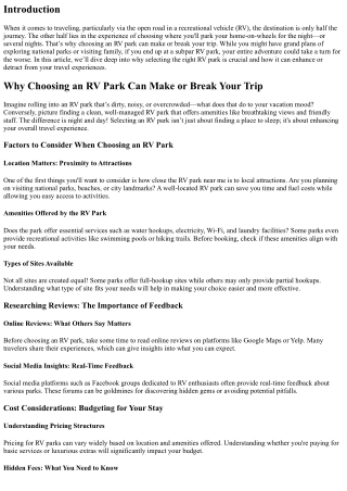 Why Choosing an RV Park Can Make or Break Your Trip