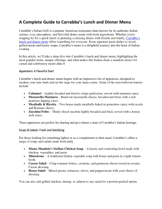 A Complete Guide to Carrabba’s Lunch and Dinner Menu