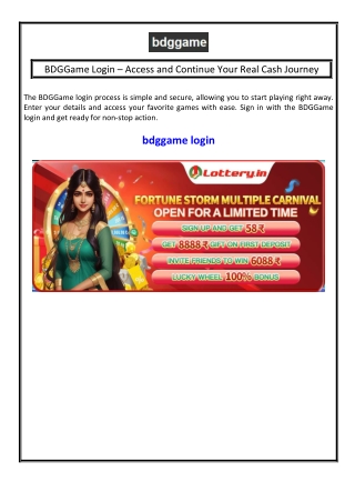BDGGame Login – Access and Continue Your Real Cash Journey
