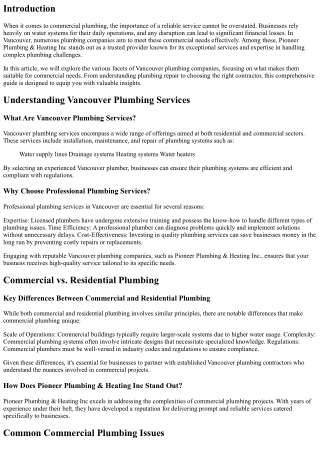 Vancouver Plumbing Companies: Meeting Commercial Needs Effectively
