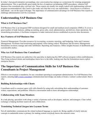 The Importance of Communication Skills for SAP Business One Consultants in Proje
