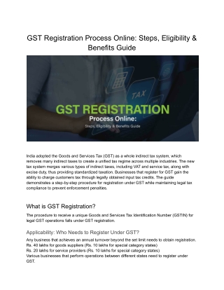 GST Registration Process Online- Steps, Eligibility & Benefits Guide