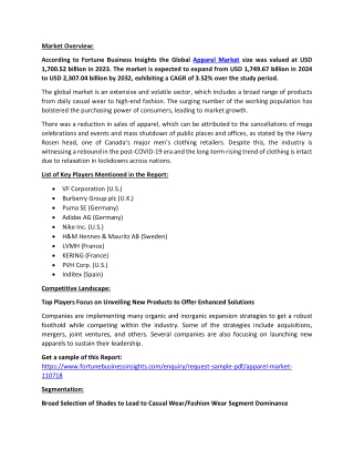 Apparel Market Forecast, Trends, Opportunities, 2032