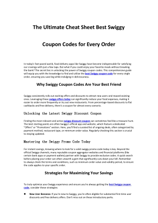 The Ultimate Cheat Sheet Best Swiggy Coupon Codes for Every Order