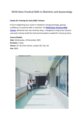 RCOG Basic Practical O&G Skills – 10 Dec 2025, London
