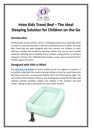 Intex Kidz Travel Bed – The Ideal Sleeping Solution for Children on the Go