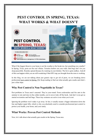 Reliable Pest Control in Spring, TX