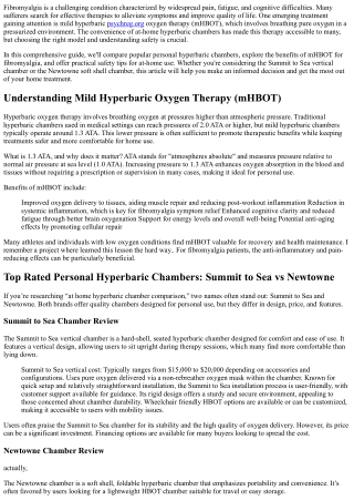 Hyperbaric Chamber for Fibromyalgia: Comparing Models, Benefits, and Safety Tips