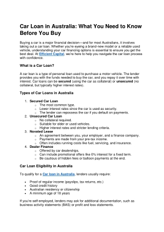 Car Loan in Australia What You Need to Know Before You Buy