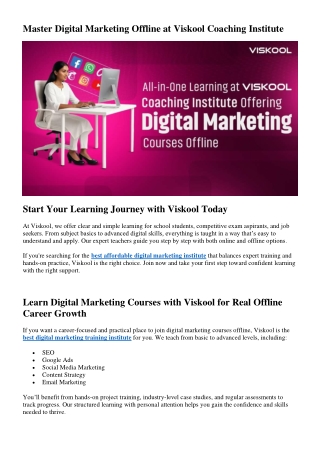 Master Digital Marketing Offline at Viskool Coaching Institute