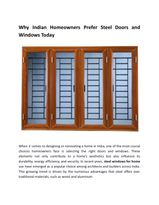 Why Indian Homeowners Prefer Steel Doors and Windows Today