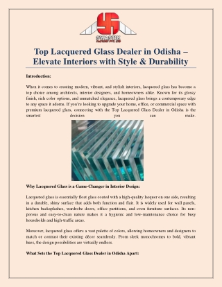 Top Lacquered Glass Dealer in Odisha – Elevate Interiors with Style & Durability
