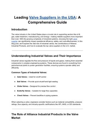 Leading Valve Suppliers in the USA: A Comprehensive Guide