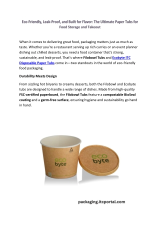 Ecobyte 1000ml Leak-Proof Disposable Paper Tubs with Lids | Pack of 25